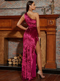 Nvuvu Elegant Sequin Velvet One-Shoulder Dress