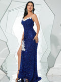 Nvuvu Enchanting Blue Delicate Sequin Lace Wrap Dress