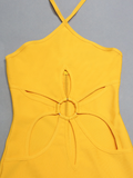 Yellow Floral Cutout Halter Dress