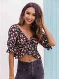 Flower Cropped Blouse