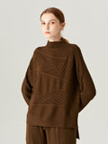 Casual Babe Periwinkle Ribbed Knit Mock Neck Chocolate Sweater Top