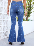 70s High Flare Star Print Medium Wash High-Waisted Jeans