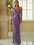 Nvuvu Just Tonight Light Purple Sequin One-Shoulder Bodycon Dress