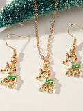 Christmas Moose Snowman Earrings Necklace Set