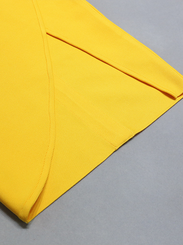 Sunny Yellow Ribbed Chest Diagonal Split Dress
