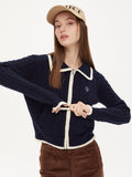Nvuvu Slim Fit Collared Swirling Stripes Knitted Cardigan