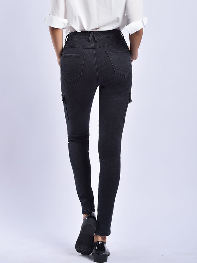 Nvuvu Black Skinny Fit Chinos Split Jeans