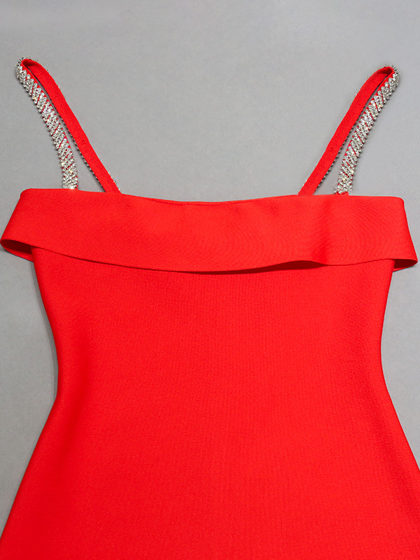 Radiant Red Diamond Halter Studded Dress