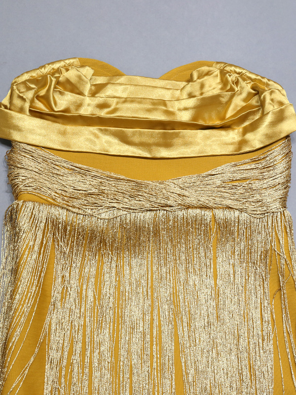 Yellow Ruffles Silk Tassel Trim Dress