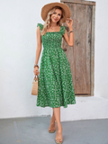 Stunning Green Ruffled Neckline Sleeveless Dress