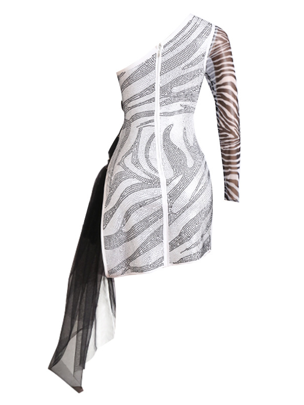 Stunning Single Long Sleeve Diamond Tulle Dress
