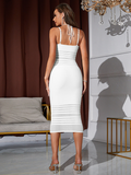White Halter Horizontal Striped Print Dress