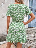 Green Tulle Hem White Print Dress