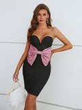 Black Heart Strapless Pink Bow Dress