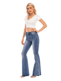 Nvuvu Flared White Embroidery Hip-Hugging Jeans