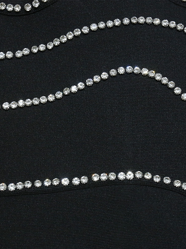 Black Halter Left Split Diamond Embellishment Dress