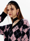 Nvuvu Plaid V-Neck Long Sleeves Knit Sweaters