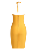 Yellow Floral Cutout Halter Dress