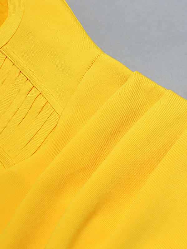 Sunny Yellow Ribbed Chest Diagonal Split Dress