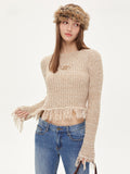 Nvuvu Knit Fringed Hem Ribbed Texture Sweater