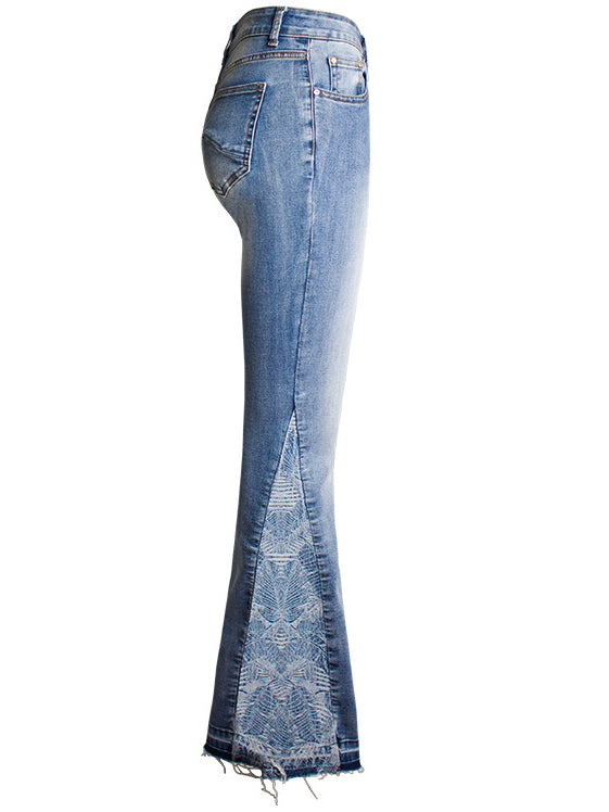 Nvuvu Flared White Embroidery Hip-Hugging Jeans