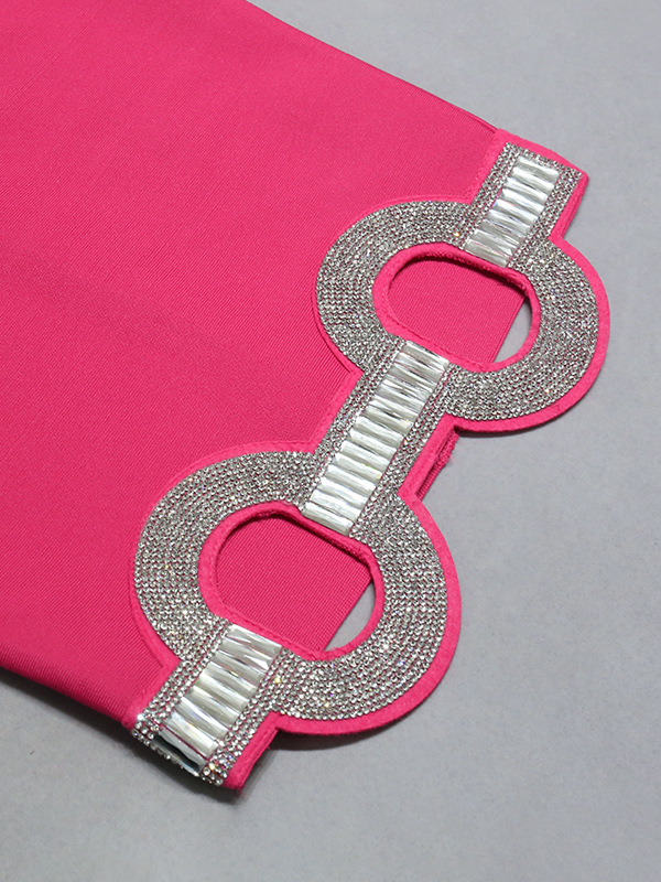 Rose Halter Circle Cutout Diamond Embellishments Dress