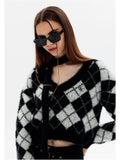 Nvuvu Plaid V-Neck Long Sleeves Knit Sweaters