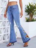 Go-Getter Flare Jeans mit leichtem, hohem Bund und Sonnenblumenmuster