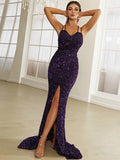 Nvuvu Evenings of Elegance Purple Sequin Lace-Up Maxi Dress