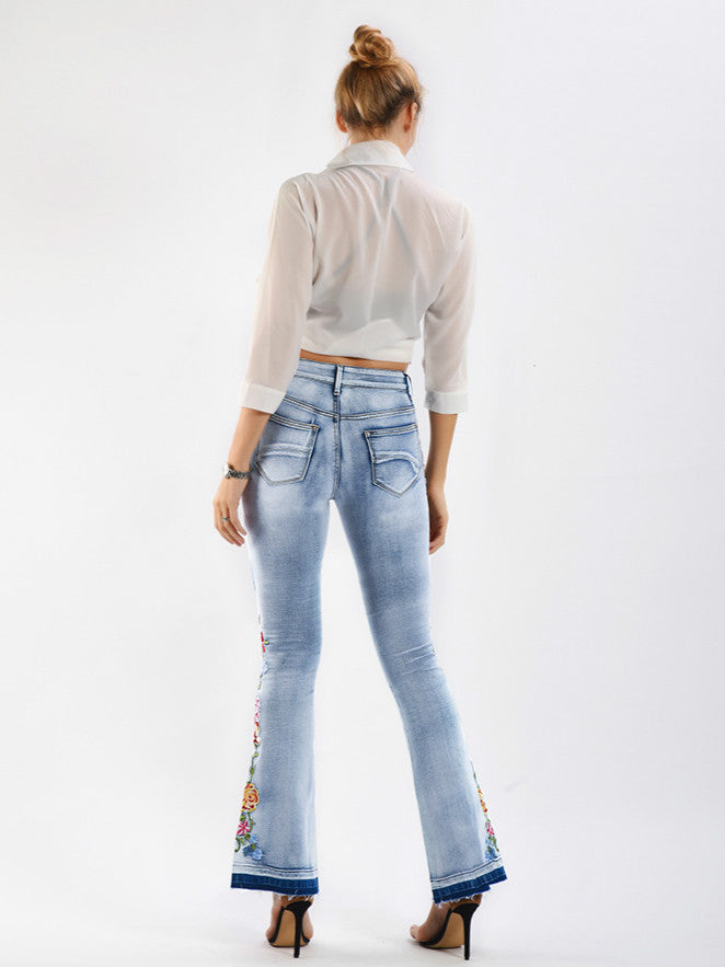 High Waisted Flare Embroidered Jeans
