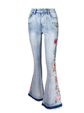 High Waisted Flare Embroidered Jeans