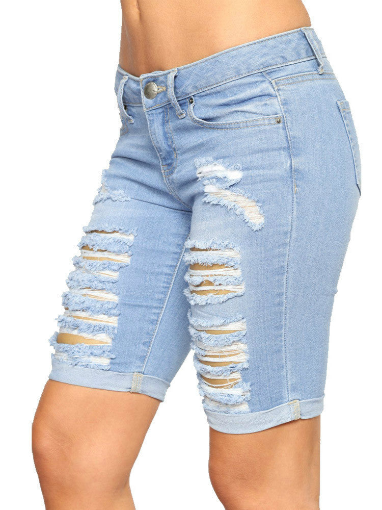 Denim Pants with Ripped Cuffs