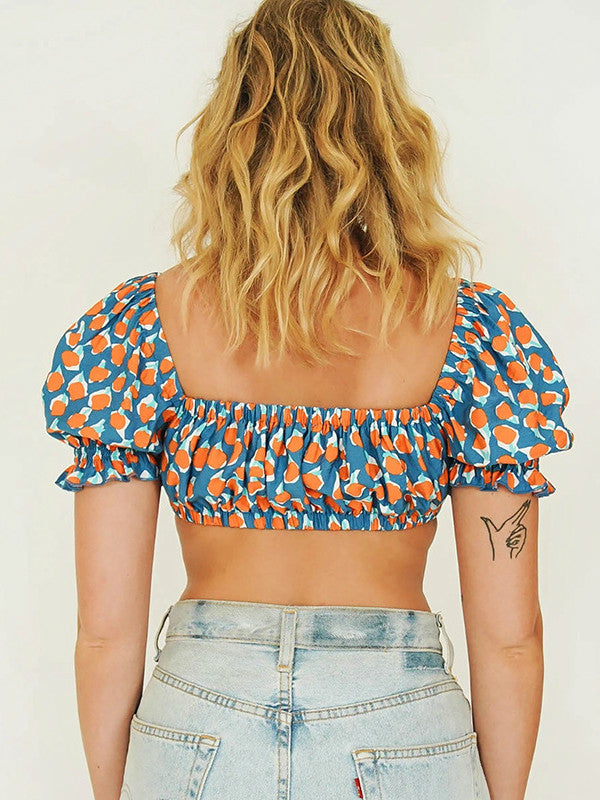Printed Cropped Short-sleeved Top