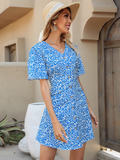 Happiest With You Blue Button-Front Short Dress