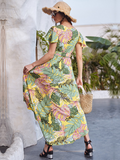 Sunshine Green Floral Print Tiered Dress