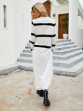White Stripe Knit Cardigan Sweater
