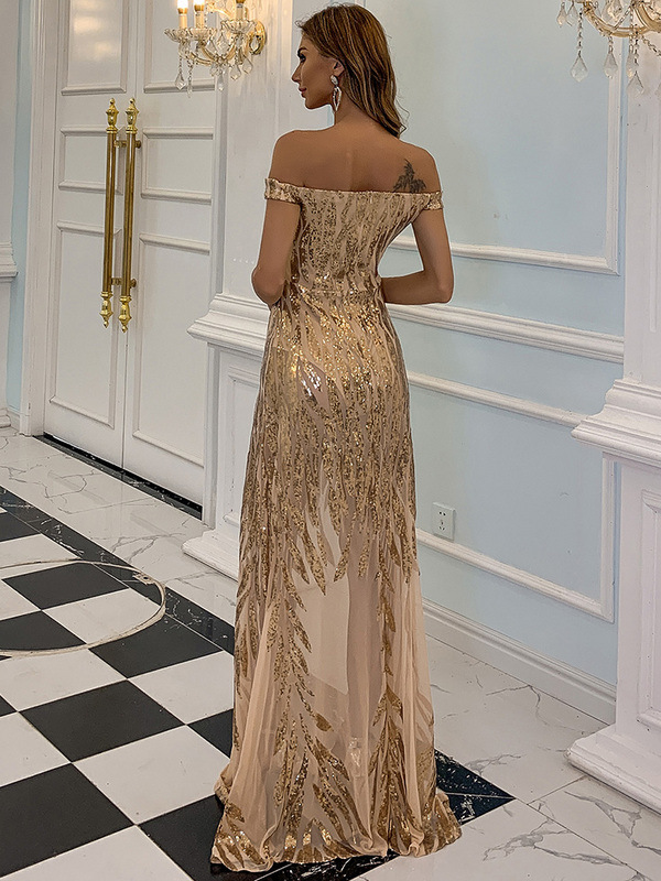 The Best Yet Gold Sequin Sheer Bodycon Maxi Dress