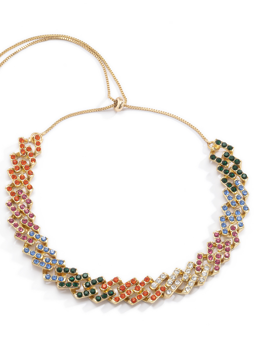 Vintage Color Rhinestone Drawstring Necklace