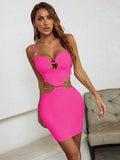 Hot Pink Ribbed Halter Two-Piece Midi Dress