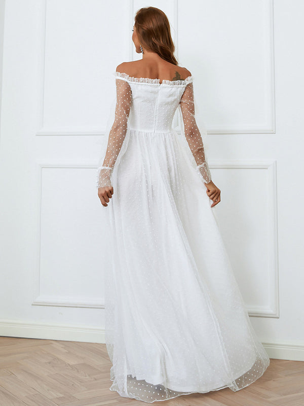 White Lace Off-the-Shoulder Mermaid Maxi Dress