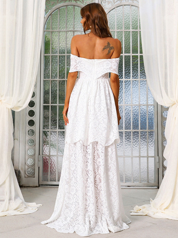 Cherished Forever White Off-the-Shoulder Lace Maxi Dress