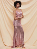 Pink Sequin Sleeveless Maxi Dress
