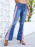 High-Waist-Jeans im Stil der 70er mit hohem Flare-Sternmuster in mittlerer Waschung