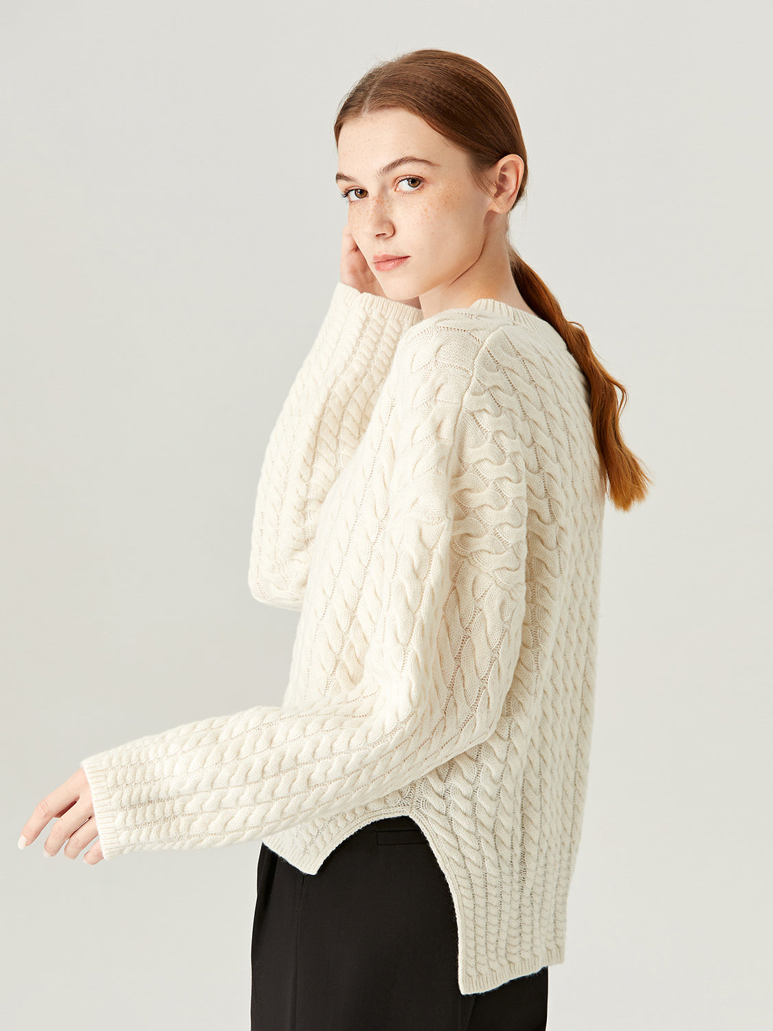 Snow Falling Cream Patchwork Knit Long Sleeve Wool Sweater