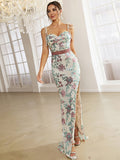 Nvuvu Best Glam Thing Apricot Sequin Lace-Up Split Maxi Dress