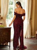 Magnificent Love Wine Red Sequin Strapless Maxi Dress