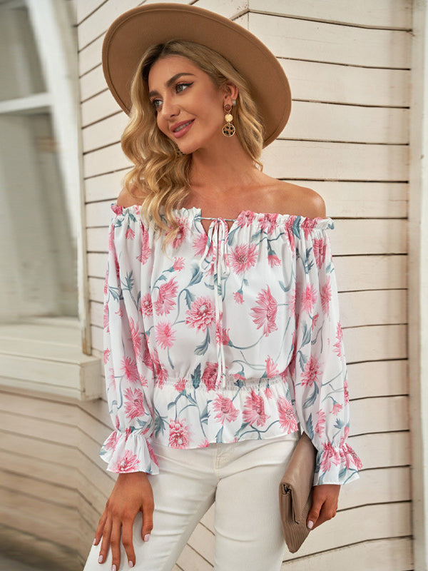 Bloom into Spring White Floral Print Ruched Blouse