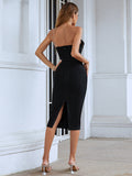 Total Appeal Black Sequin One-Shoulder Bodycon Midi Dress