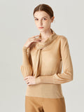 Party Mode Tan Ribbed  Scarf Neckline Sweater Top