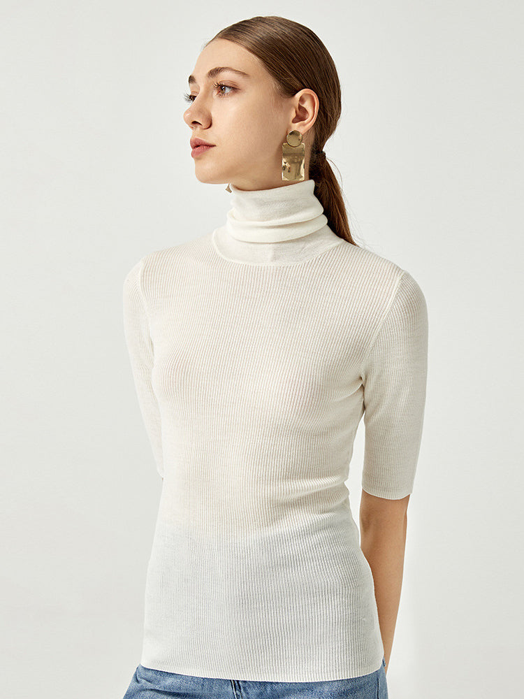 Stay Layered Ribbed Mock Neck Long Sleeve Wool Sweaters